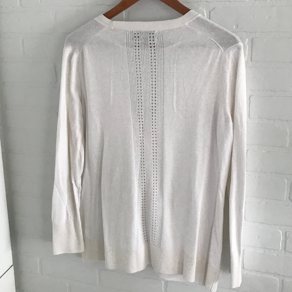 Banana Republic Luxe Blend Cardigan Silk Cashmere Pointelle White Sz MP - Picture 7 of 8